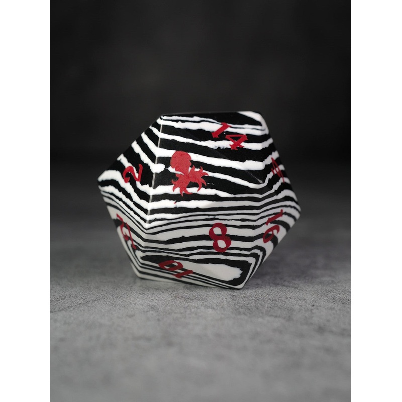 40mm White and Black Semi-Precious Single D20 with Red Ink