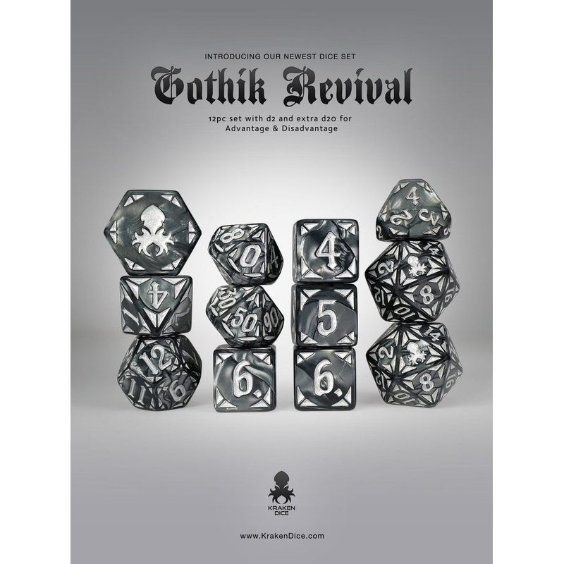 Black Gothik Revival  RPG 12pc Dice Set