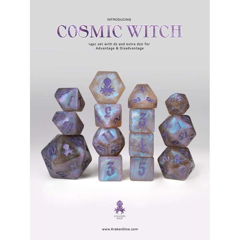 Cosmic Witch: Blue Shimmer 14pc Blue Ink Dice Set