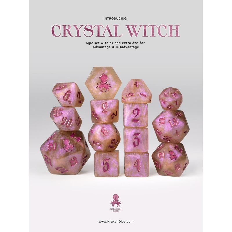 Crystal Witch: Magenta Shimmer 14pc Magenta Ink Dice Set