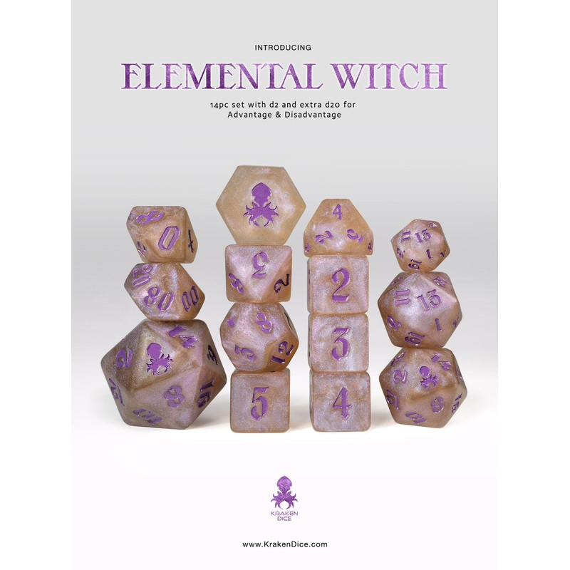 Elemental Witch: Purple Shimmer 14pc Purple Ink Dice Set