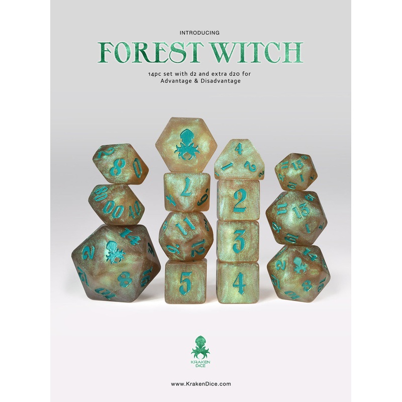 Forest Witch: Green Shimmer 14pc Green Ink Dice Set