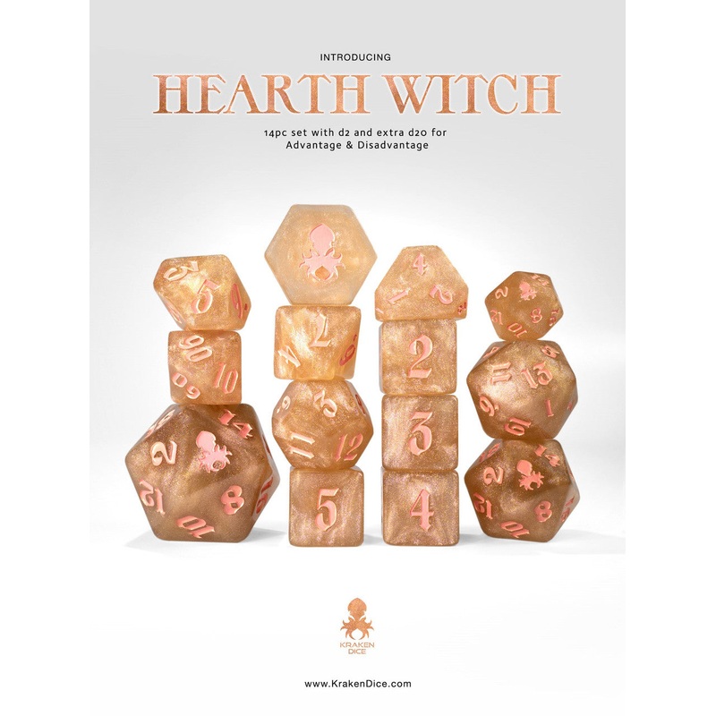 Hearth Witch: Gold Shimmer 14pc Pink Ink Dice Set