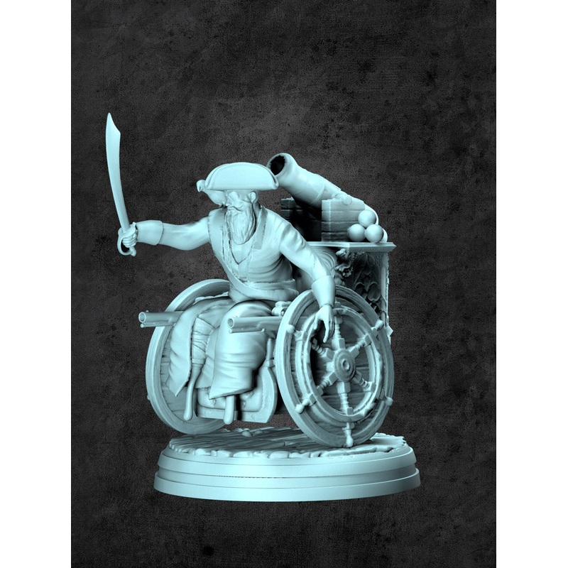 Landshark (Wheelchair Pirate) Miniature for Tabletop RPGs