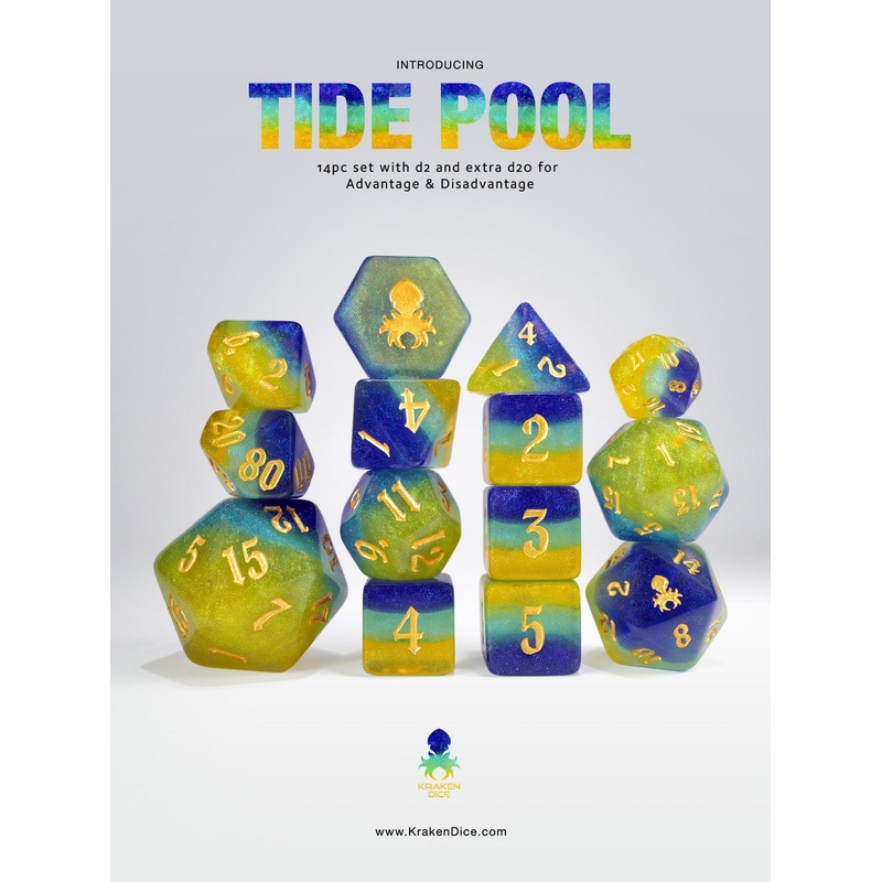 Tide Pool 14pc - Limited Run - Gold Ink Dice Set