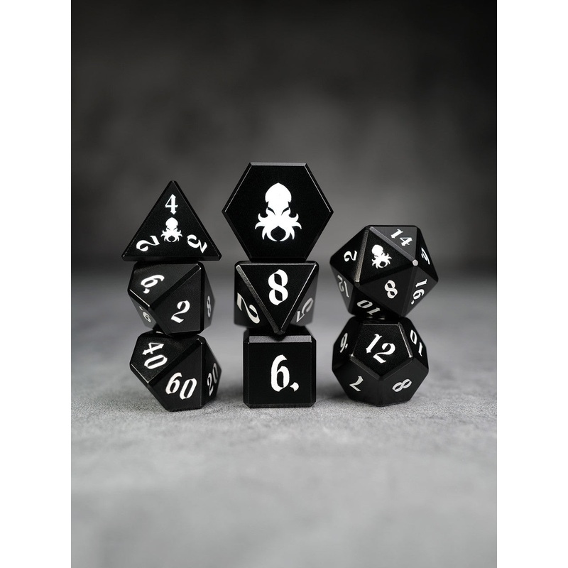 Vulcan: 8pc Black Aluminum TTRPG Dice Set