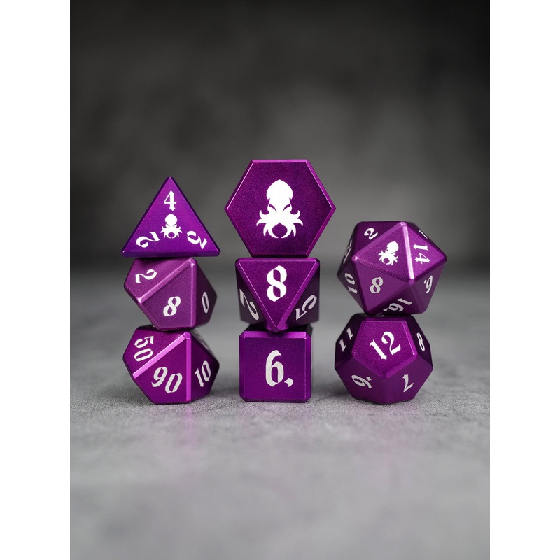 Vulcan: 8pc Purple Aluminum TTRPG Dice Set