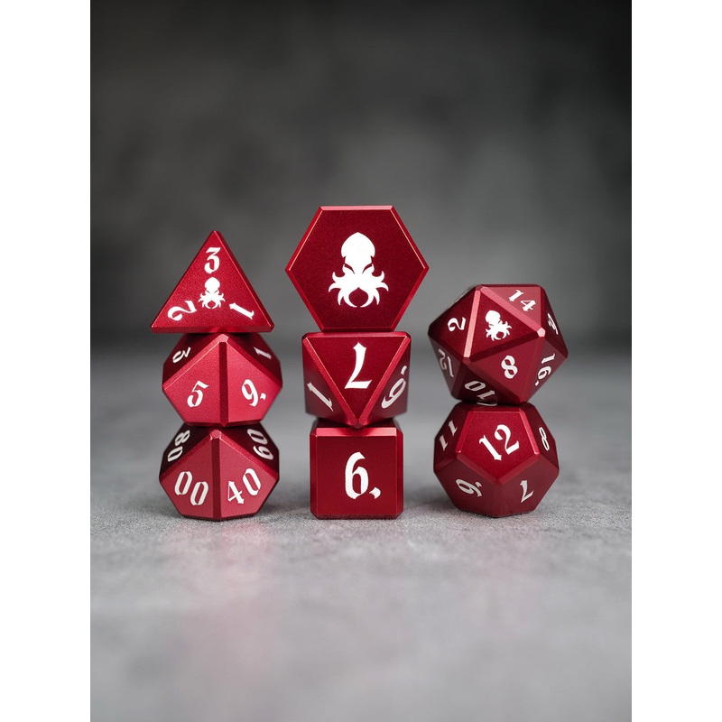 Vulcan: 8pc Red Aluminum TTRPG Dice Set