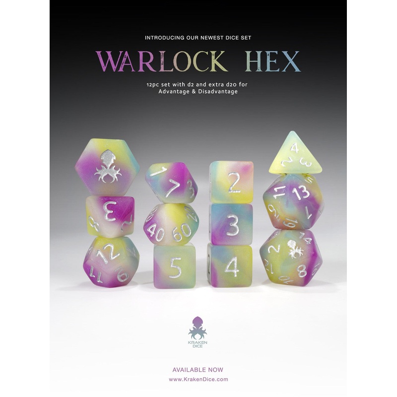 Warlock Hex 12pc Glow in the Dark RPG Dice Set