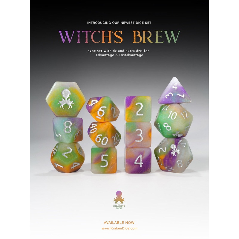 Witches Brew 12pc Glow in the Dark RPG Dice Set