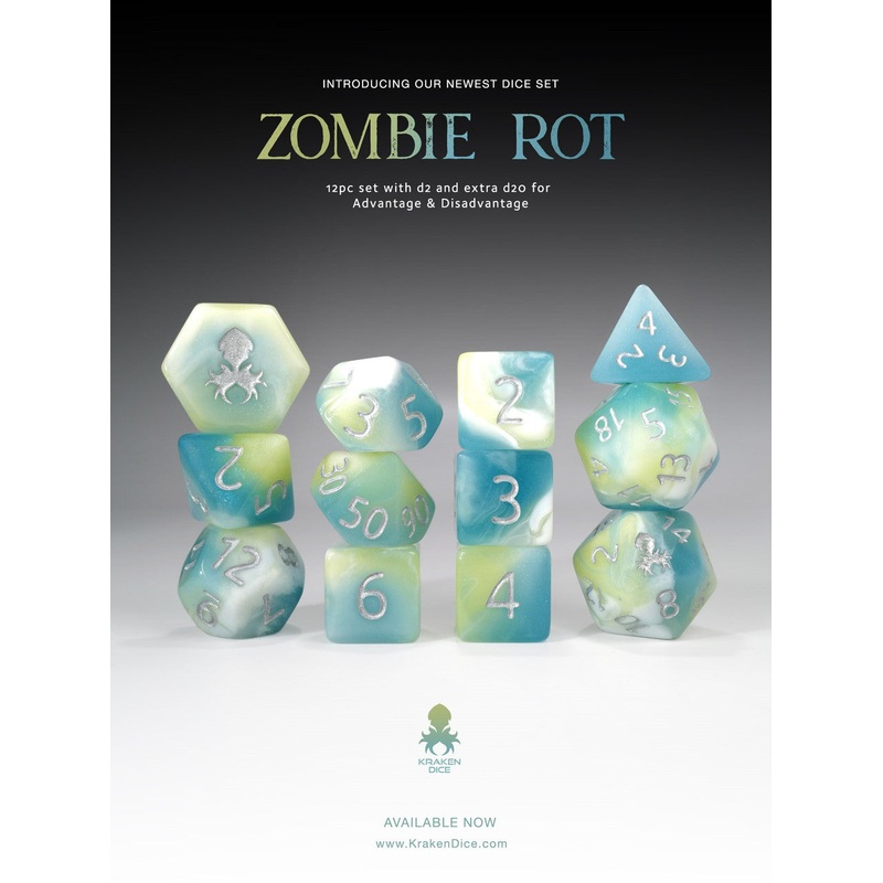 Zombie Rot 12pc Glow in the Dark RPG Dice Set