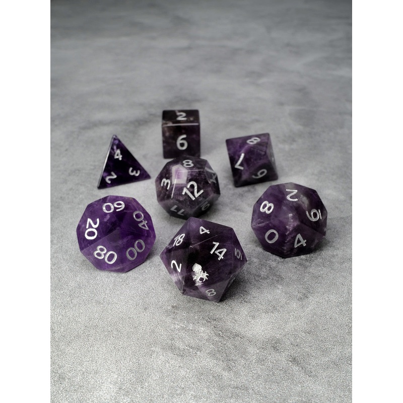 Amethyst Glass Semi-precious Gemstone Dice Set