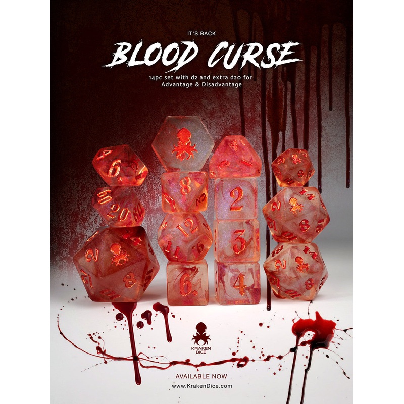 Blood Curse: Resurrection 14pc Polyhedral Dice set with Copper Ink