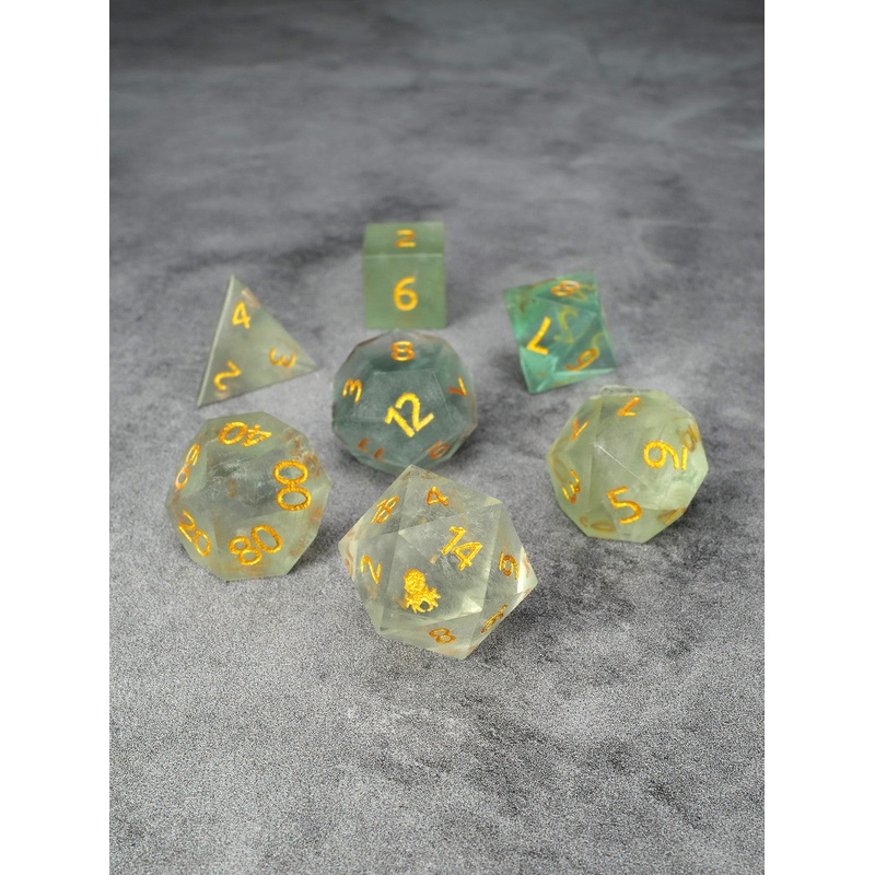 Green Fluorite Glass Semi-precious Gemstone Dice Set