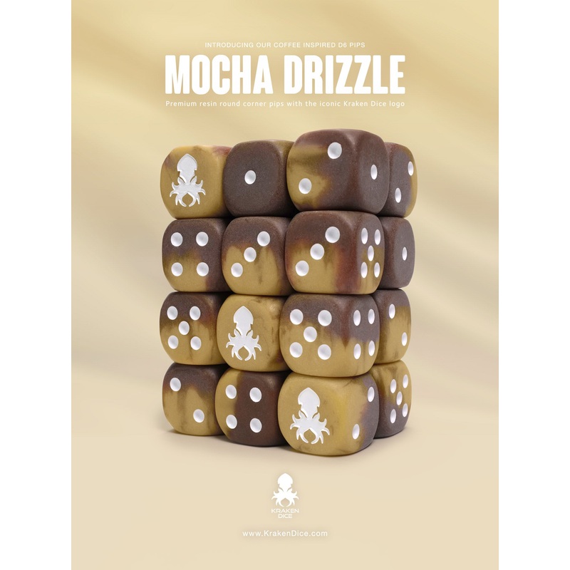 Mocha Drizzle D6 with Pips Dice Set