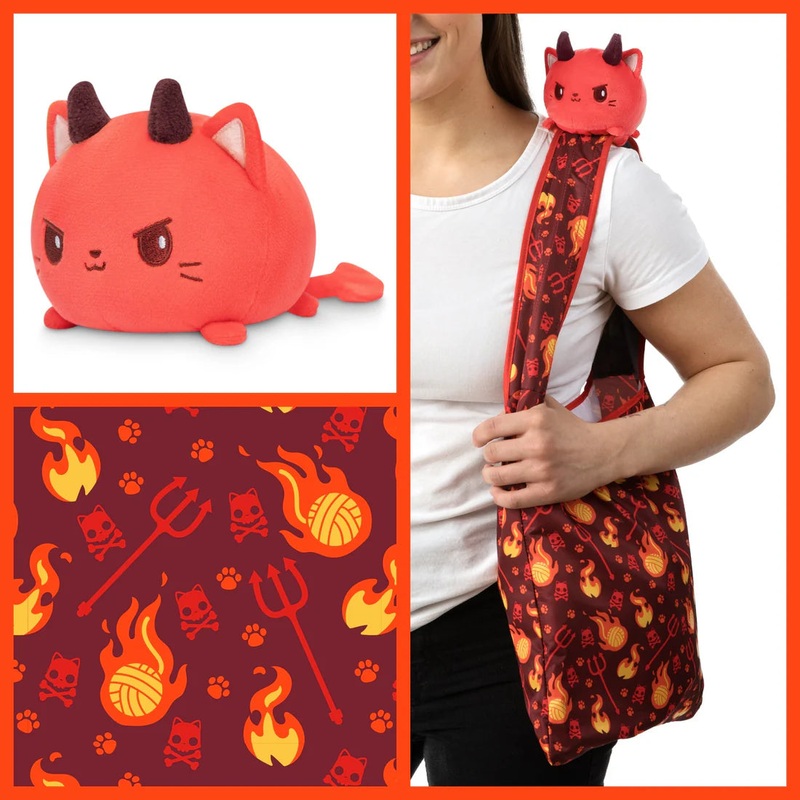 Plushie Tote Bag: Red Devil Cats Tote Bag and Red Devil Cat Plushie