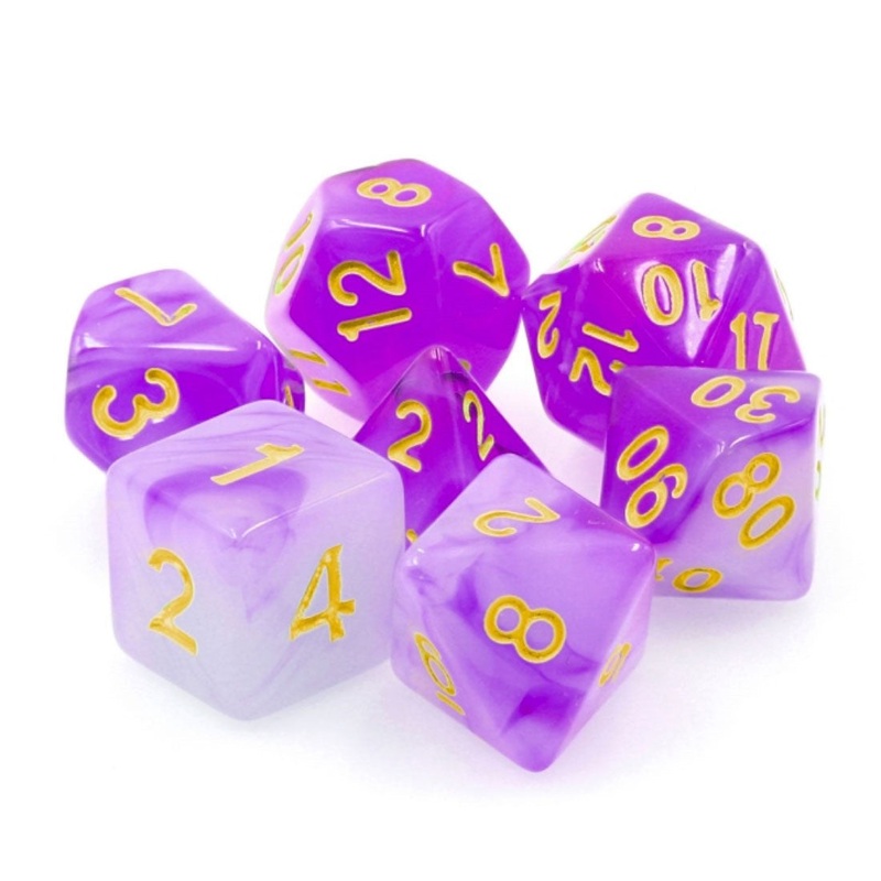 Purple Milky 7pc Polyhedral Dice Set for RPGS for DnD RPG