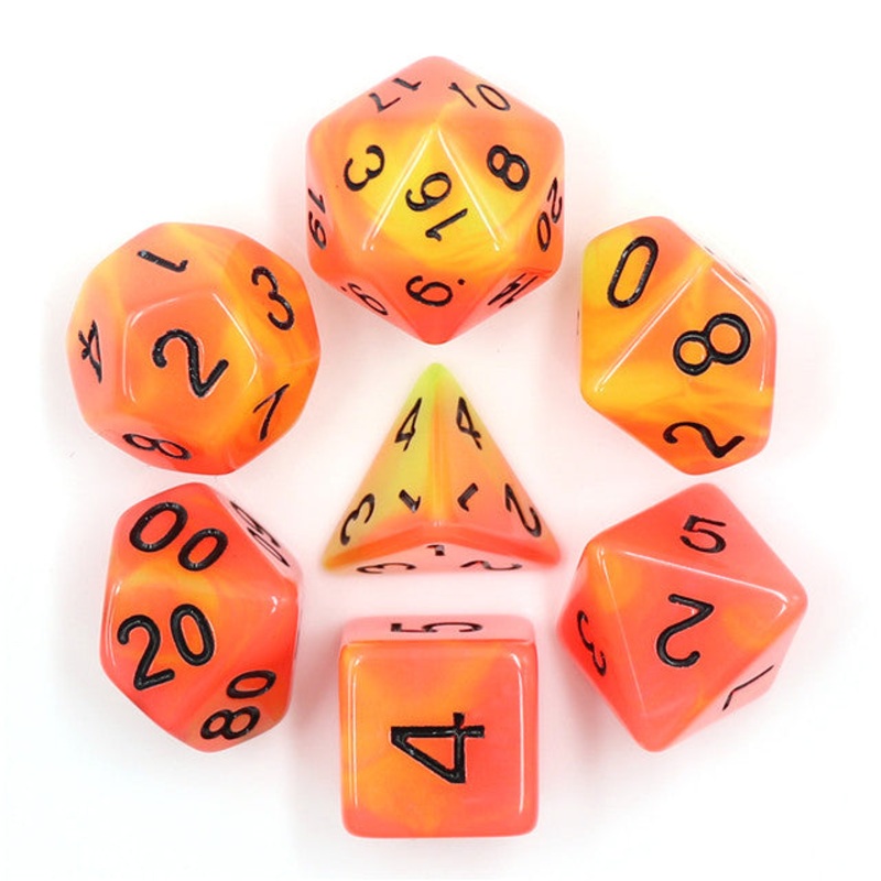 Red & Yellow Glow in the Dark 7pc Dice Set