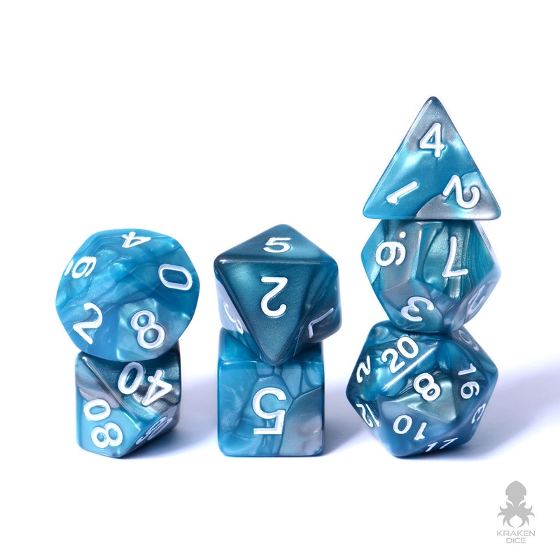 Teal  Steel White Ink 7pc Fusion Dice Set For RPGs
